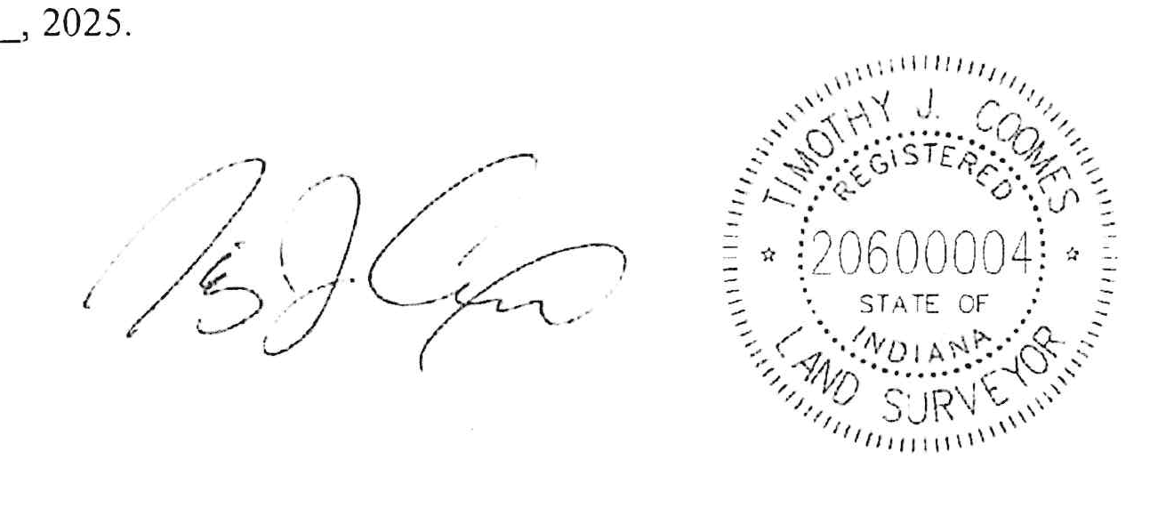 Signature of Timothy J. Coomes and Indiana Registered Land Surveyor Seal