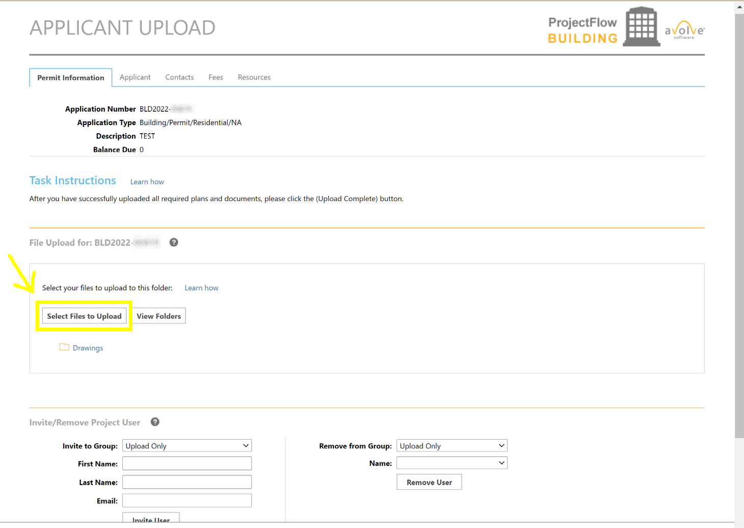 Applicant Upload interface with the Select Files to Upload button highlighted.