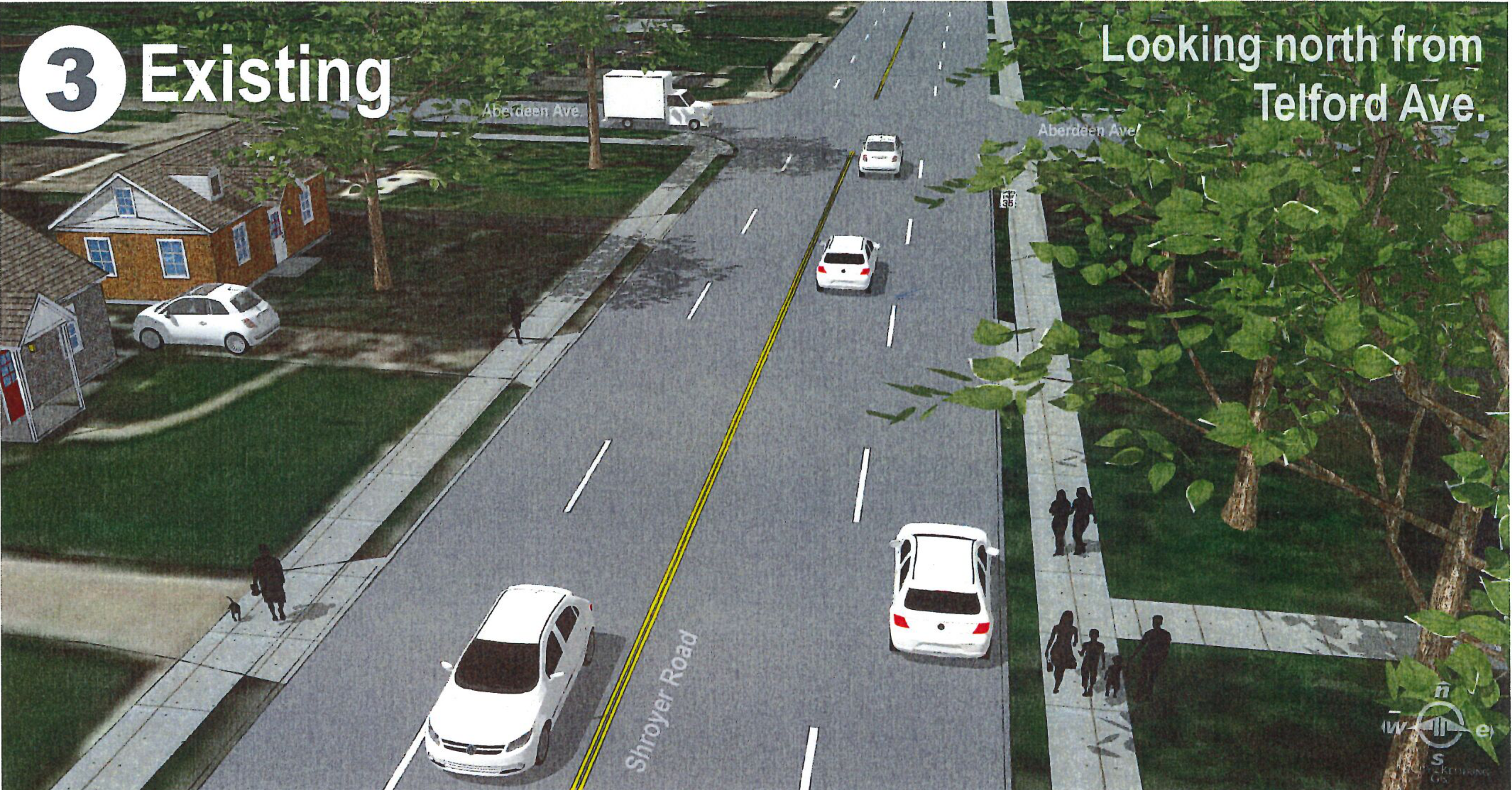 Existing view looking north from Telford Ave along Shroyer Road