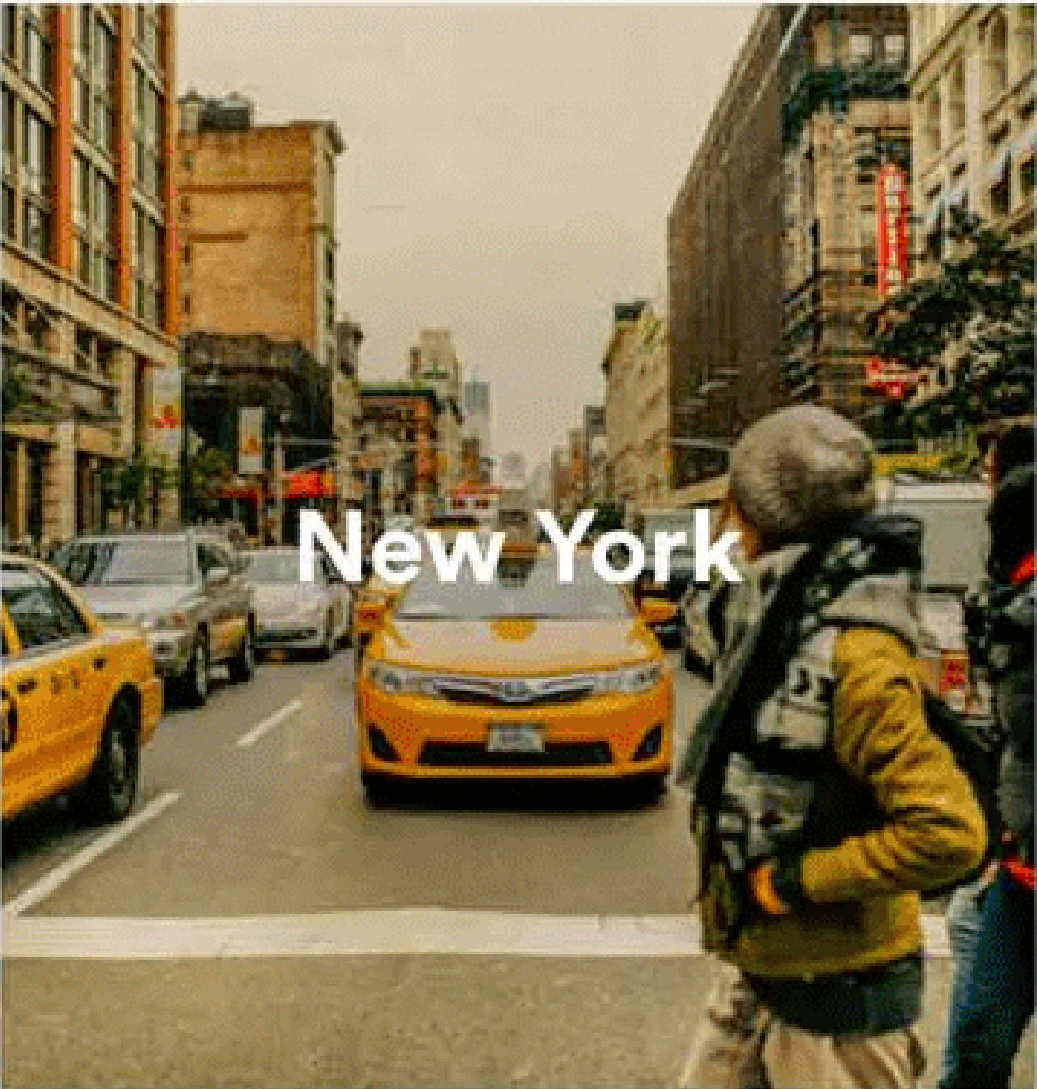 New York street scene with yellow taxis
