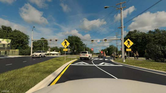 Northbound Far Hills Avenue at south crosswalk showing Pedestrian Hybrid Beacon installation