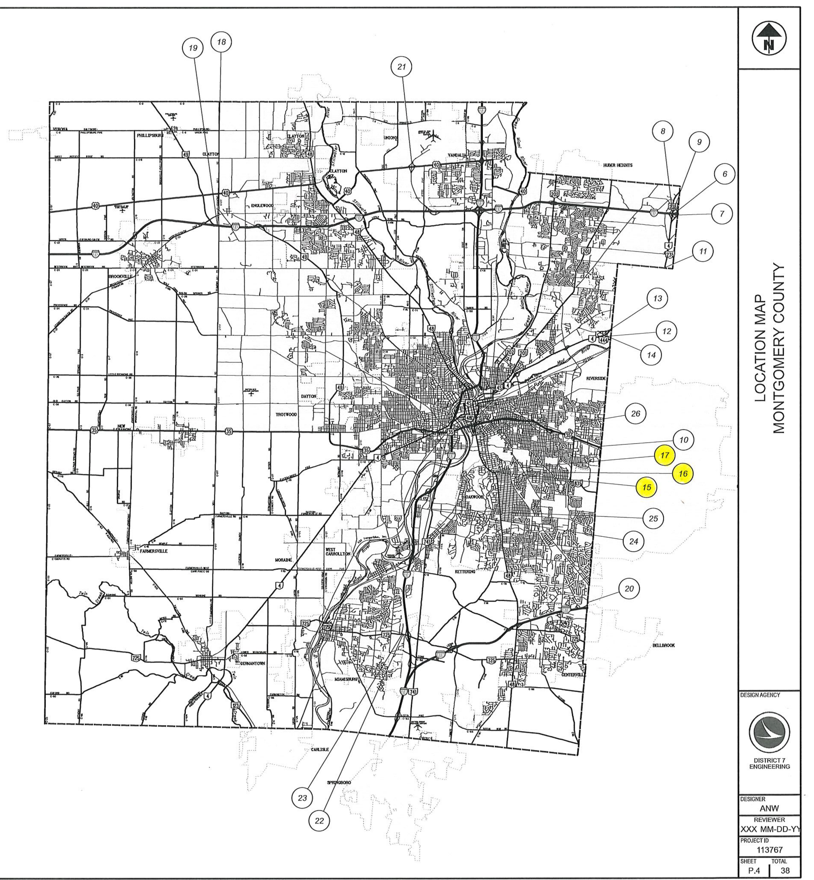 Location Map of Montgomery County showing numbered run locations and title block