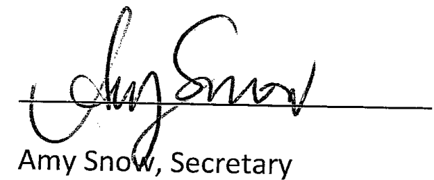 Handwritten signature of Amy Snow with a signature line