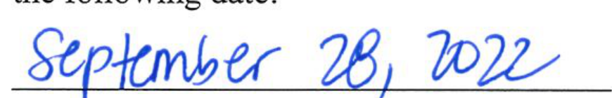 Handwritten date: September 28, 2022