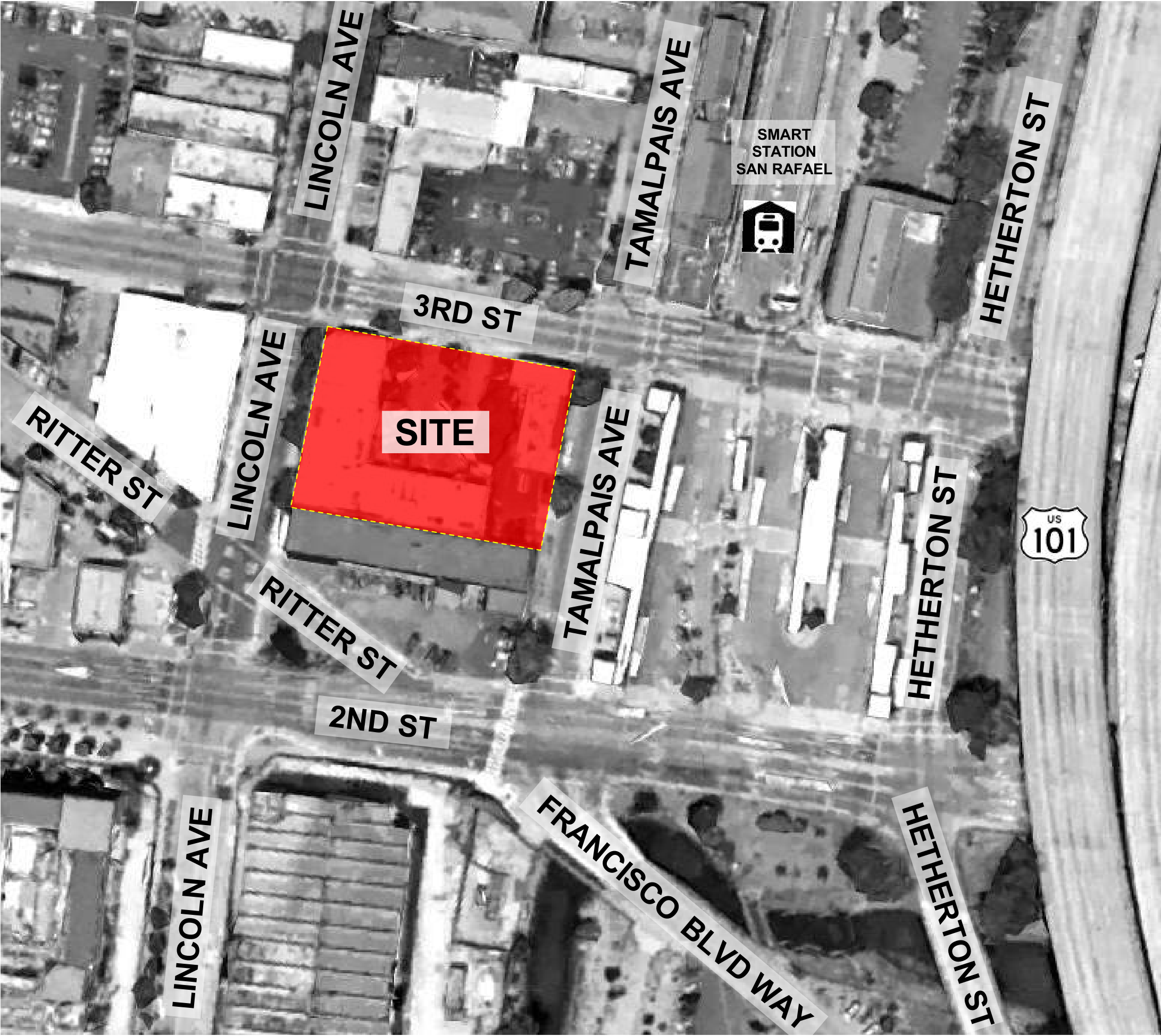 Vicinity Map showing project site at 3rd Street and Lincoln Ave