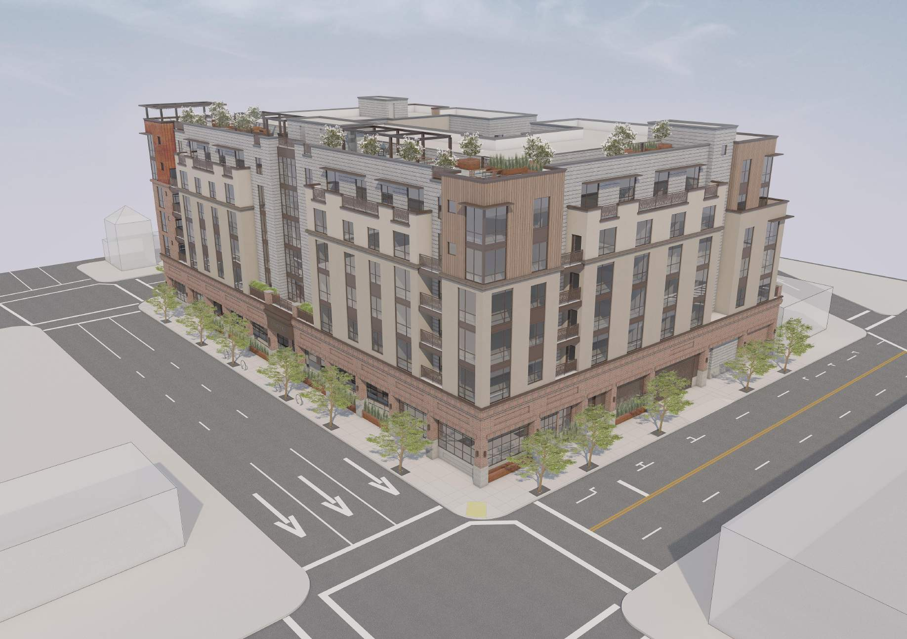 Architectural 3D rendering of the 703 3rd Street project at the intersection of 3rd Street and Lincoln Avenue
