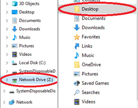 File dialog showing highlighted Network Drive (Z:) and Desktop option
