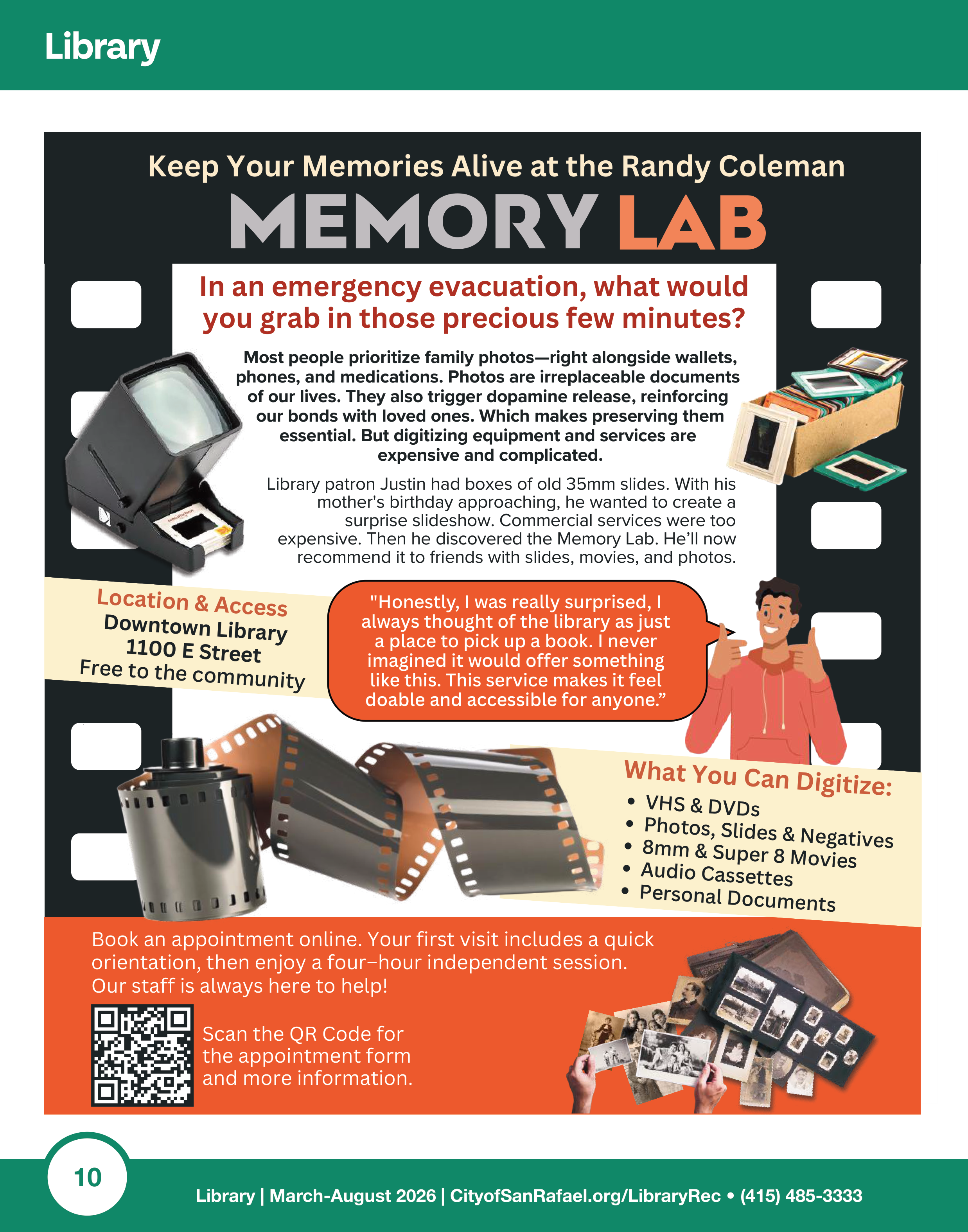 Original Randy Coleman Memory Lab feature page from the San Rafael Activities Guide.