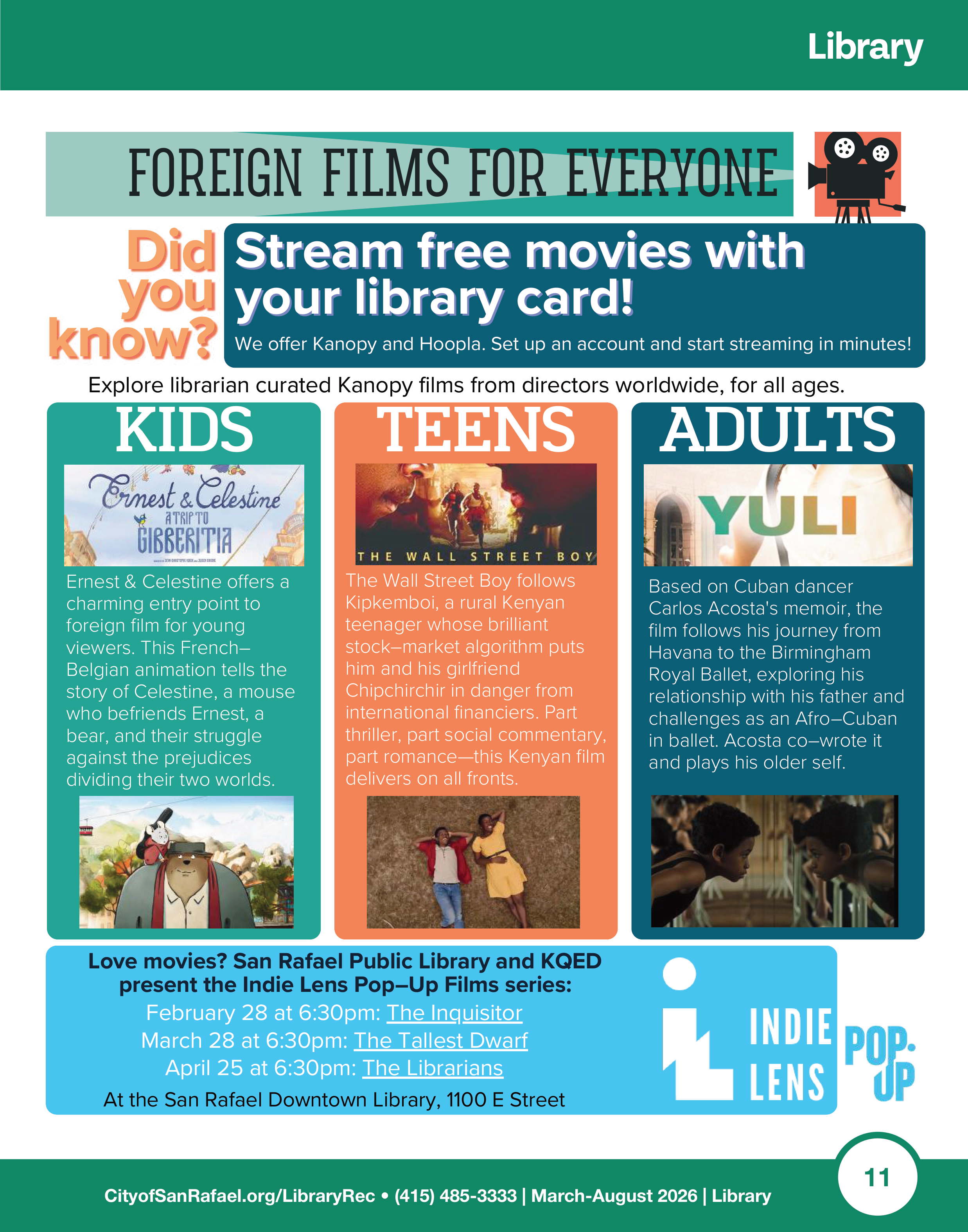Original Foreign films for everyone page from the San Rafael Activities Guide.