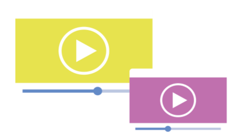 Graphic of yellow and purple play buttons