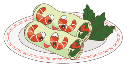 Illustration of a plate of fresh Vietnamese spring rolls with dipping sauce.