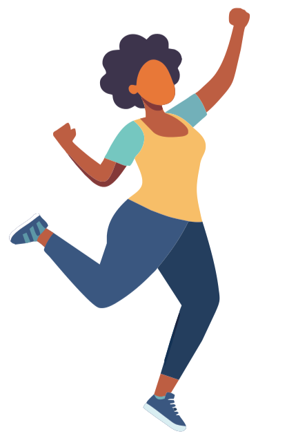 Stylized illustration of a person dancing or exercising.