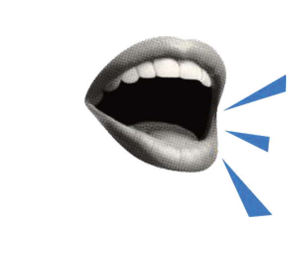 Graphic of an open mouth speaking with sound waves