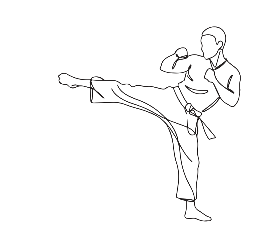 Illustration of a person performing a high karate kick.