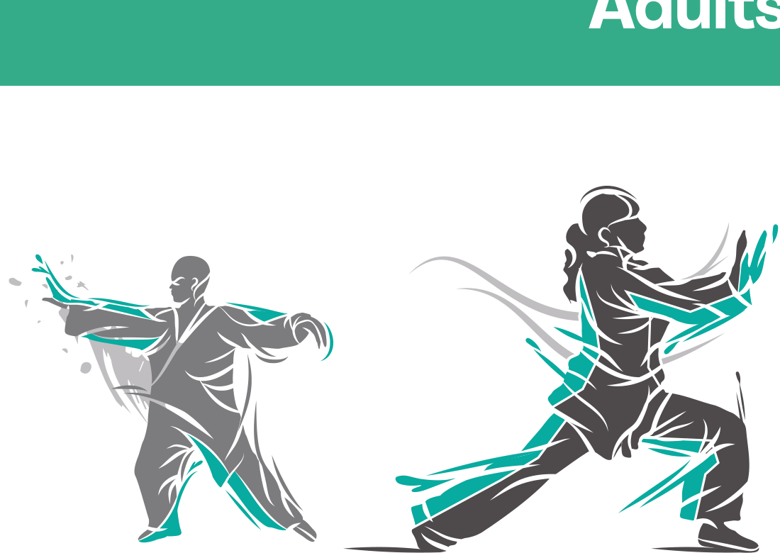 Decorative illustrations of martial arts poses.
