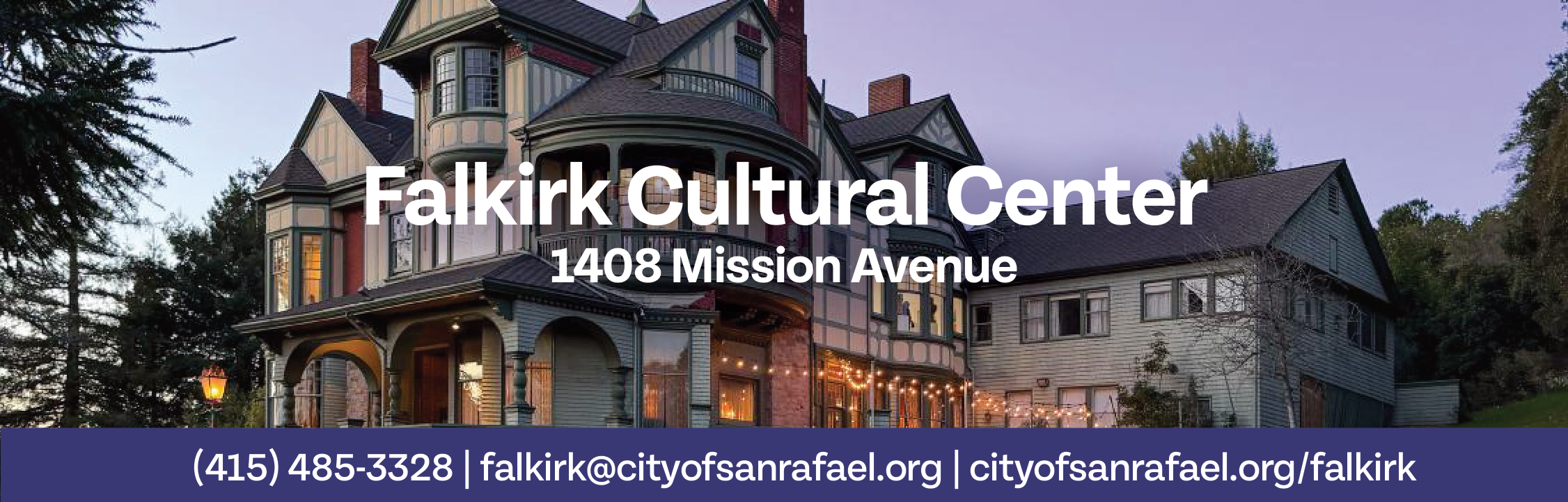 Exterior of the historic Falkirk Cultural Center house with its street address 1408 Mission Avenue