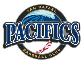 San Rafael Pacifics Baseball Club logo featuring a wave and a baseball.