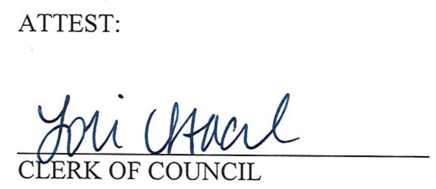 Attestation and signature of Clerk of Council Jori Michael