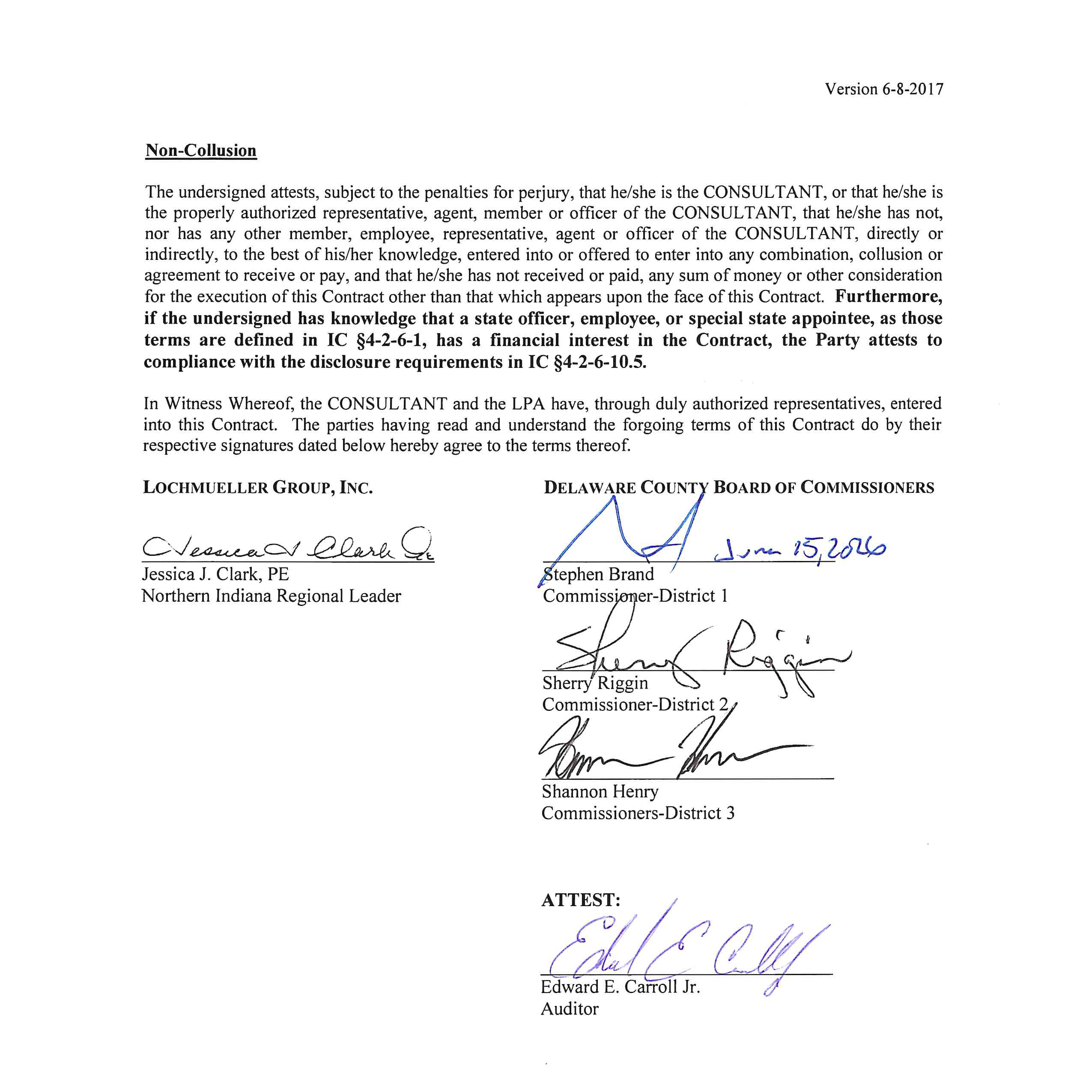 Handwritten signatures and handwritten date from the executed contract page
