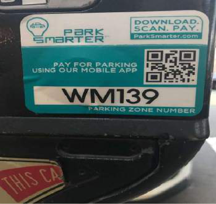 Park Smarter mobile parking meter sign with QR code and parking zone WM139