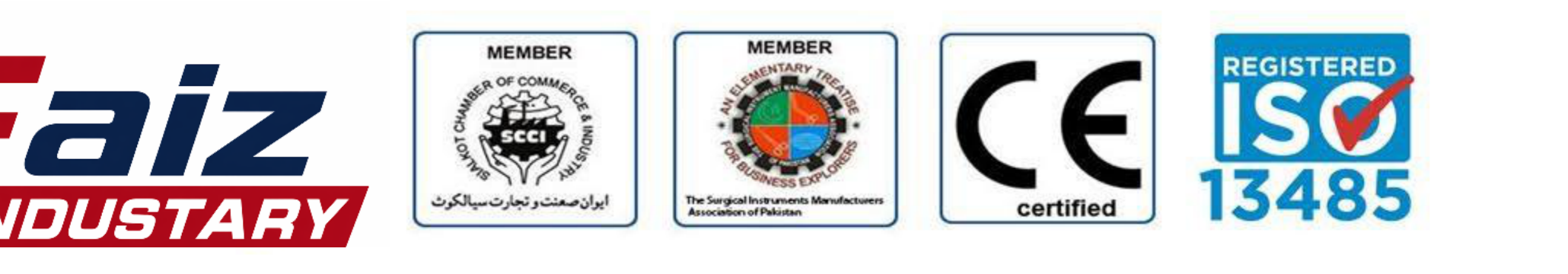 Faiz Industry Logo and certification badges: SCCI, SIMAP, CE, and ISO 13485