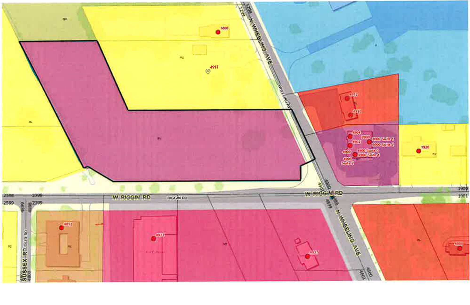 Zoning map showing 4917 N Wheeling Ave parcel and surrounding zoning districts
