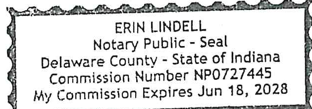 Notary Seal - Erin Lindell, Delaware County, Indiana, Commission NP0727445, Expires Jun 18, 2028