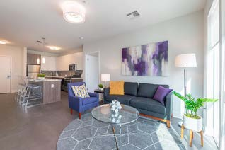 Interior model apartment living area at The Davenport