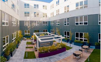 Courtyard view of The Davenport apartment building
