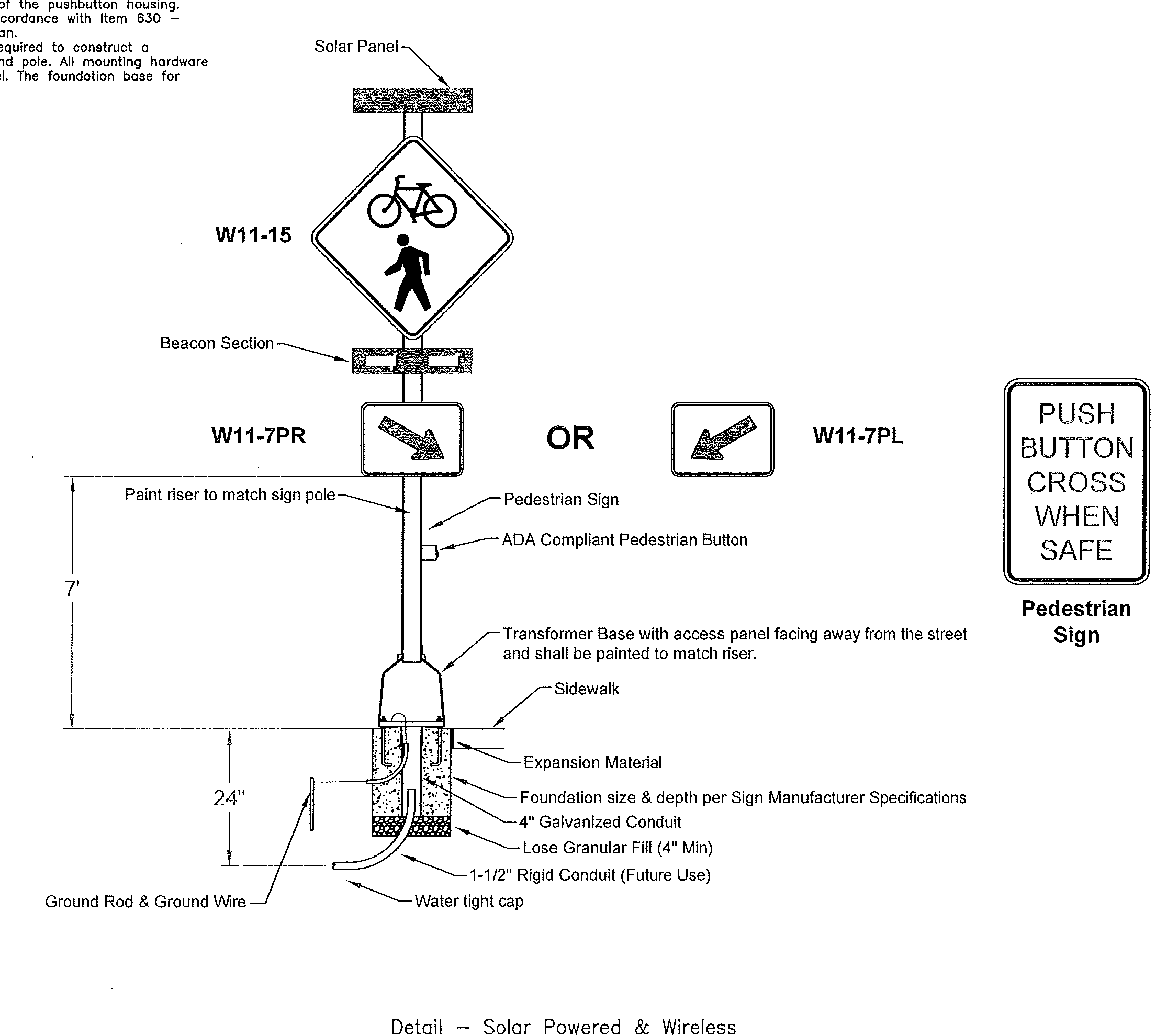 Detail - Solar Powered & Wireless Rectangular Rapid Flashing Beacons (RRFB) Signal on Breakaway Pedestal Diagram