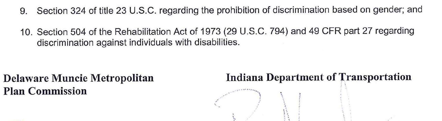 Regulatory compliance items 9-10 regarding gender and disability discrimination, followed by organization titles for signatory representatives.