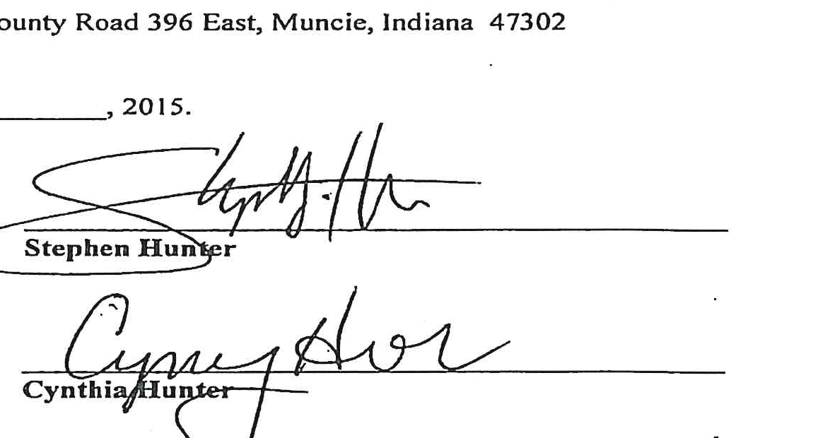 Signatures of Stephen Hunter and Cynthia Hunter