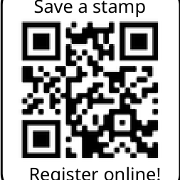 Save a stamp - Register online QR Code