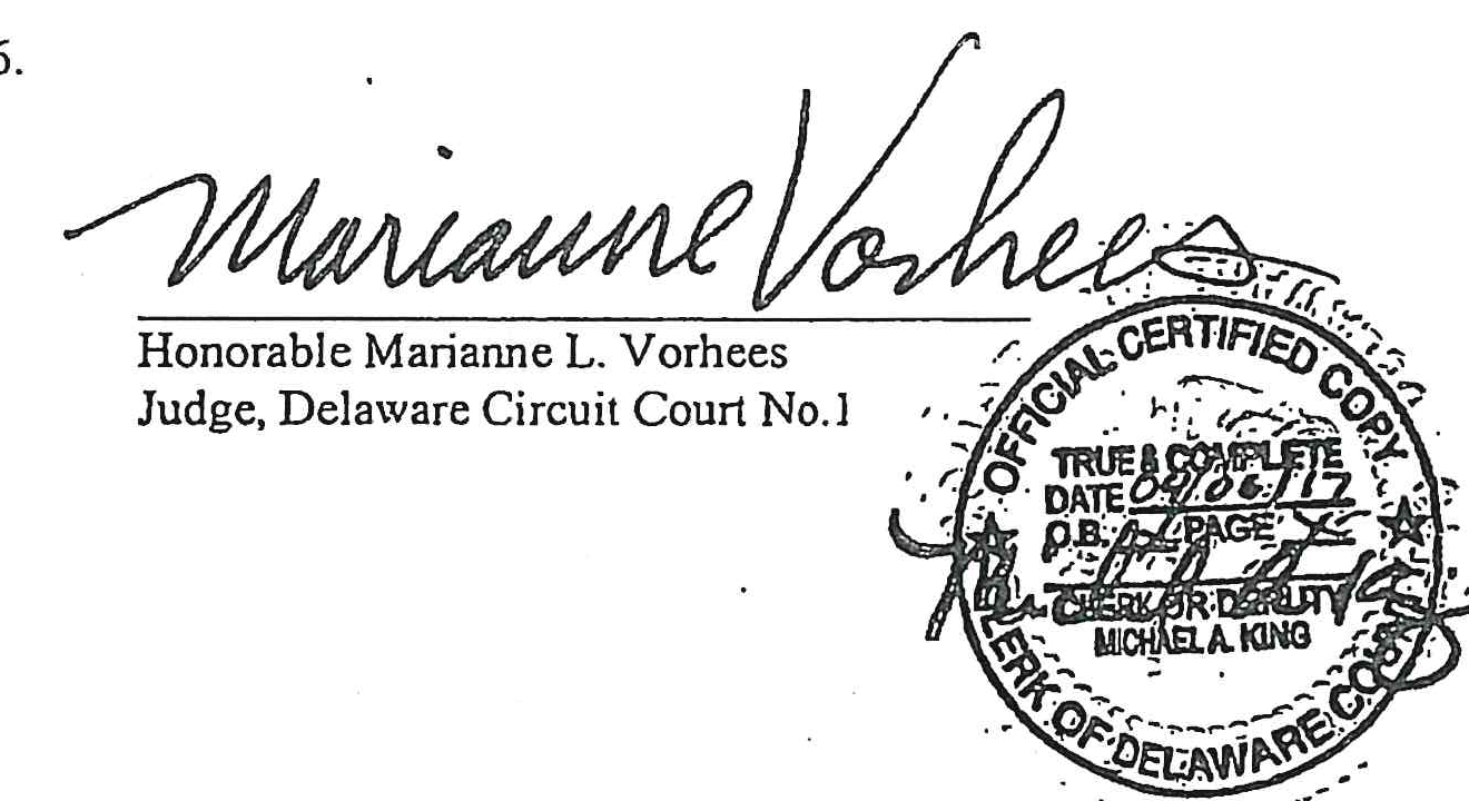 Signature of Judge Marianne L. Vorhees and Official Certified Copy Seal