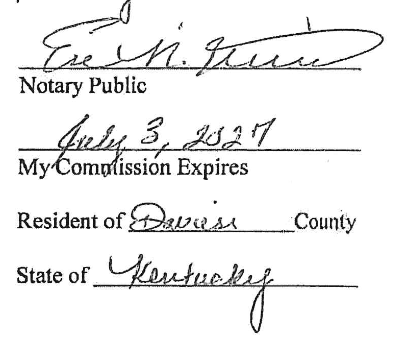 Notary Public signature, commission expiration date, resident county, and state
