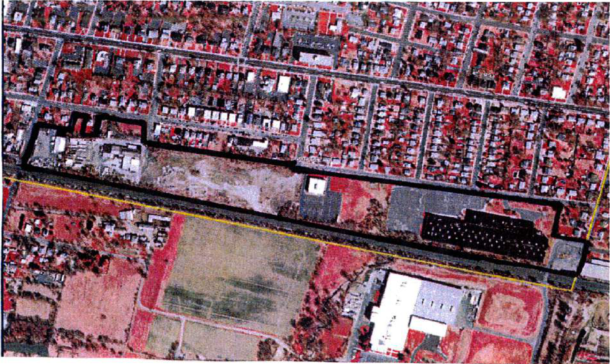 Aerial map showing the Kirby Avenue Vision & Redevelopment Plan area