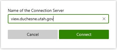 Name of the Connection Server input dialog with View.duchesne.utah.gov entered
