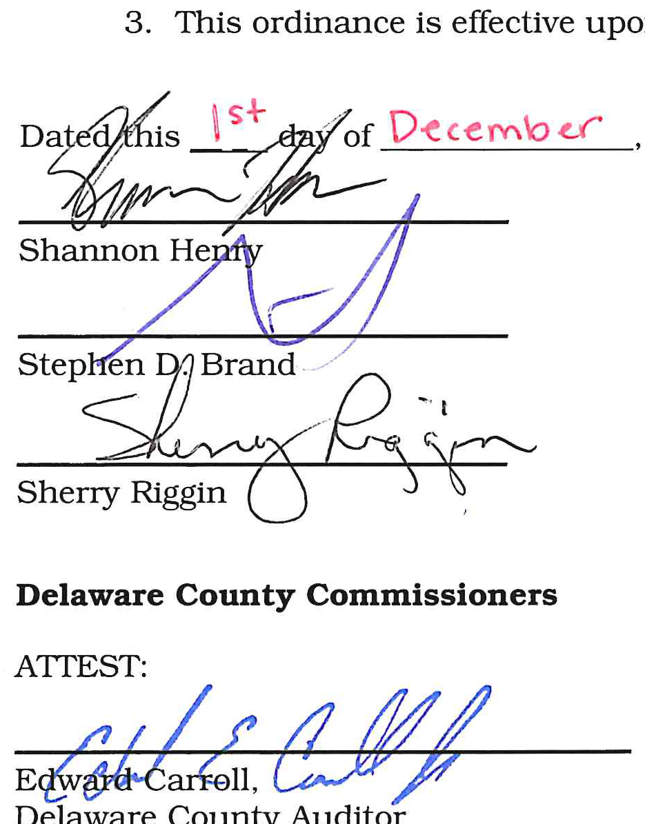 Signed execution block with a handwritten date, signatures, and attestation.
