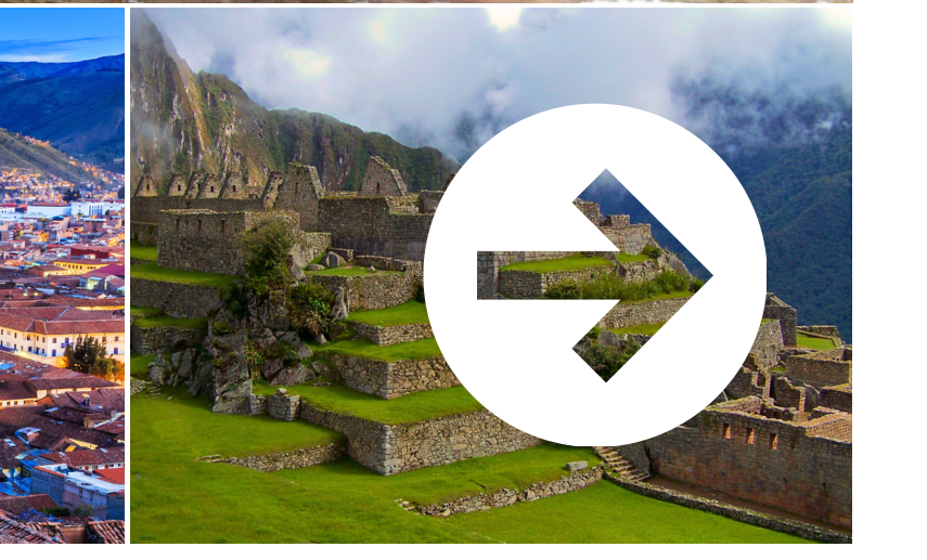 Machu Picchu ruins with arrow icon