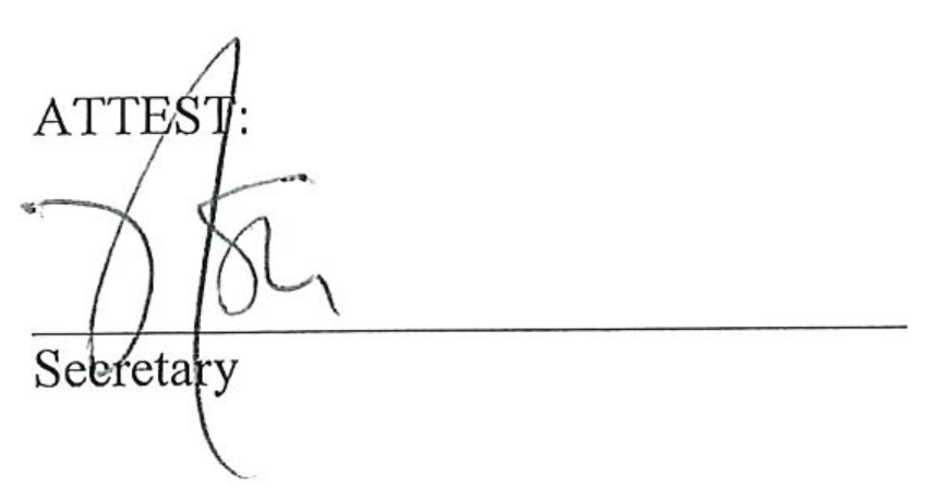 ATTEST: Secretary signature block