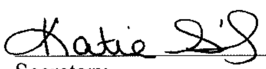 Signature of Secretary