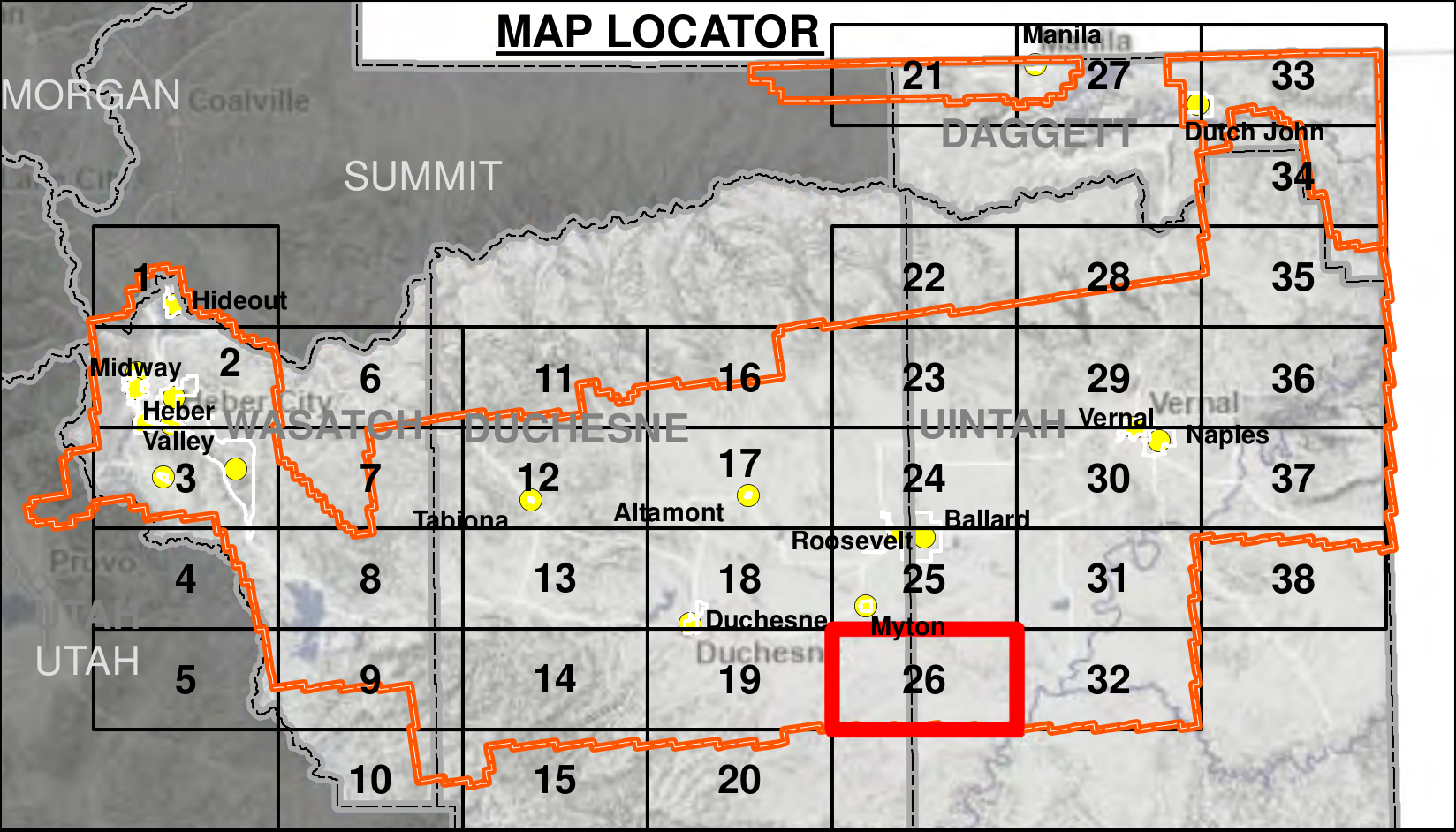 Map Locator tile grid showing sheet 26 highlighted in red
