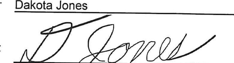Signature of Dakota Jones