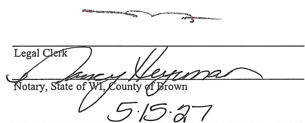 Signature of Legal Clerk and Notary Public Nancy Heyrman with commission expiration date 5-15-27