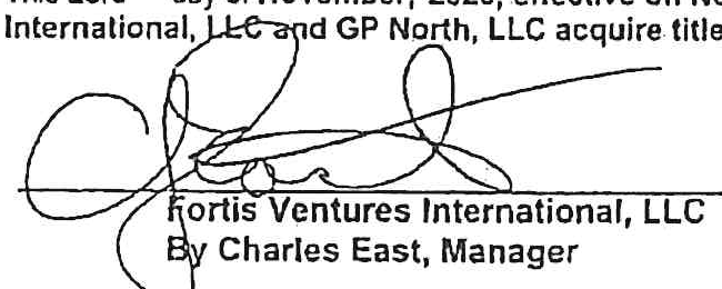 Signature of Charles East, Manager of Fortis Ventures International, LLC