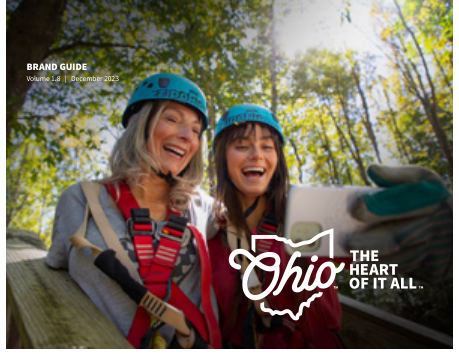 State of Ohio Brand Guide cover featuring 'Ohio The Heart of It All' logo