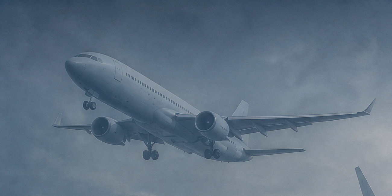 Airplane flying at dawn