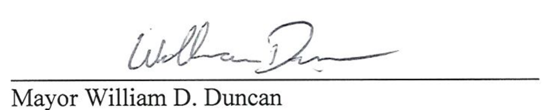 Handwritten signature of Mayor William D. Duncan
