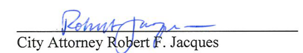 Handwritten signature of City Attorney Robert F. Jacques