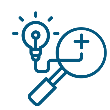 Magnifying glass and lightbulb icon
